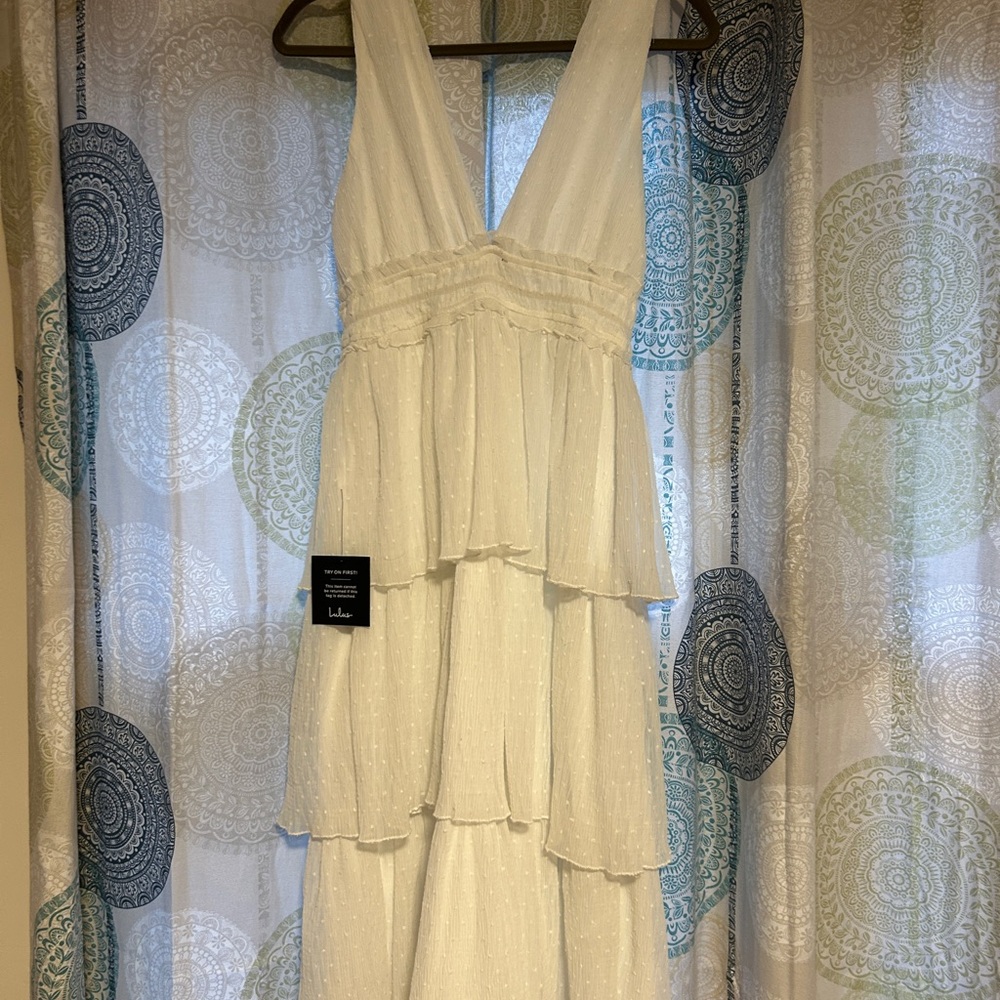 Lulu's White Backless Tiered Dress